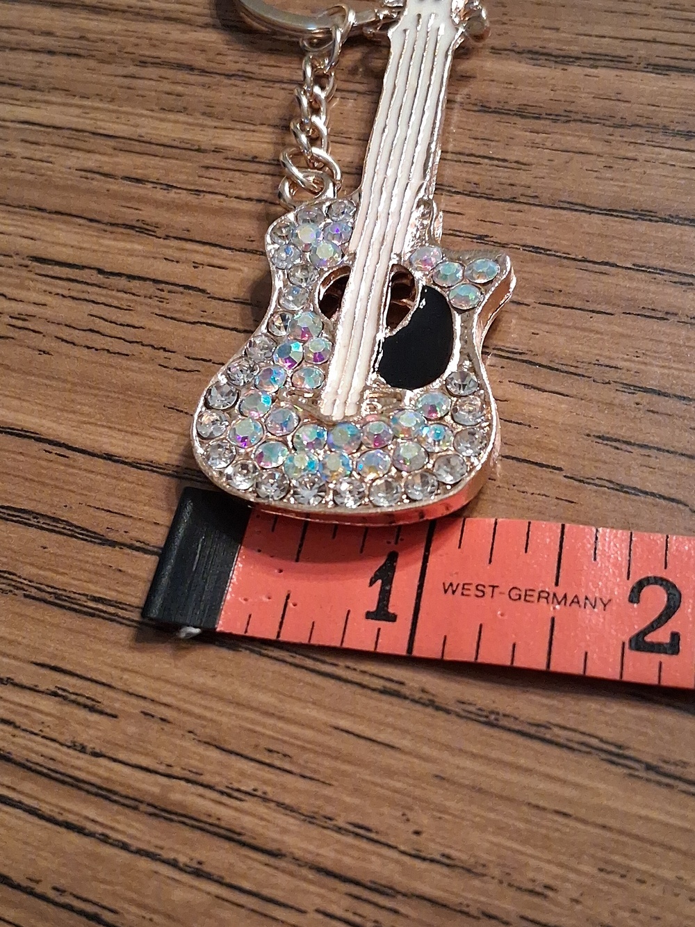 Gold & Crystal Embellished Guitar Key Chain/ Purse Charm NIB - Picture 8 of 9